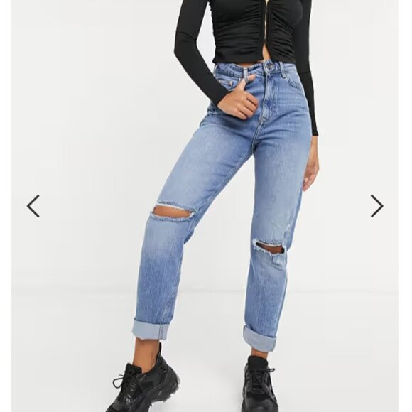 New RIVER ISLAND Carrie Mom Jeans Tall Ripped Knee Light wash size 6 US, 10UK - Picture 8 of 8